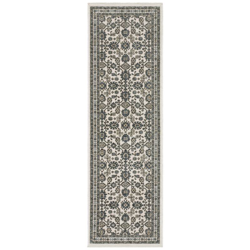 Style Haven Estella Floral Oriental Ivory/ Blue Area Rug - 2' 3" x 7' 6" - Runner
