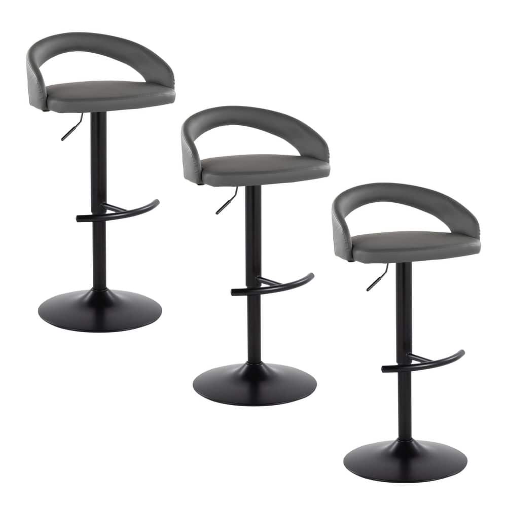 Grotto Upholstered Adjustable Barstool with Black Metal - Set Of 3