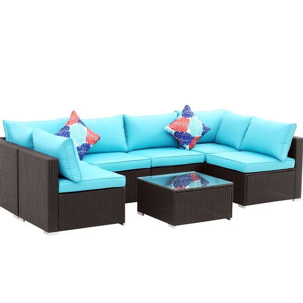 Zenova Outdoor 7 Pcs Wicker Rattan Sofa Sectional Set, Patio Sofas Bed Bath & Beyond 33137799