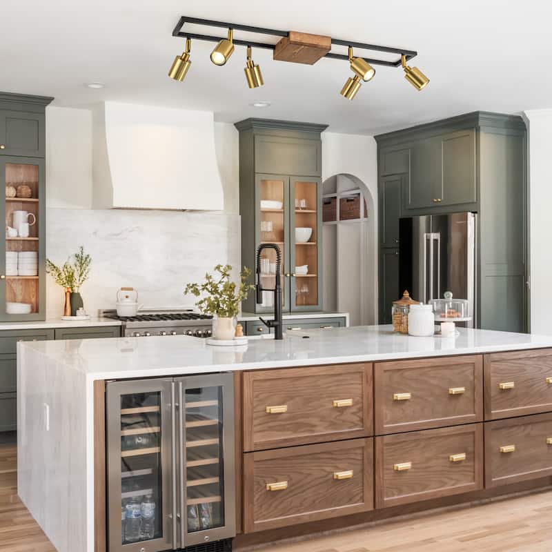 6 Light Farmhouse Rectangle Flush Mount Ceiling Fixture Track Light with Rotating Head - Gold