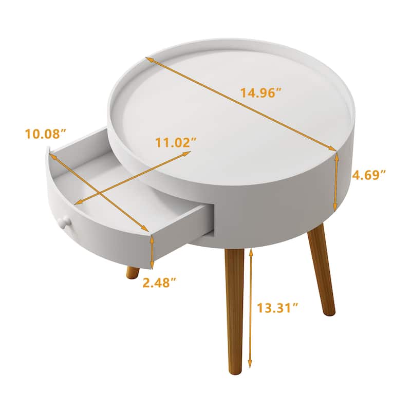 Round Storage Drawer Bedside Table Side Table Sofa End Coffee Table Furniture Living Room, Bedroom, Small Space