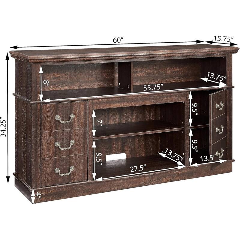 Roomfitters Traditional TV Media Stand, Farmhouse Rustic Entertainment Console, Up to 65" TV, Open and Closed Storage Space