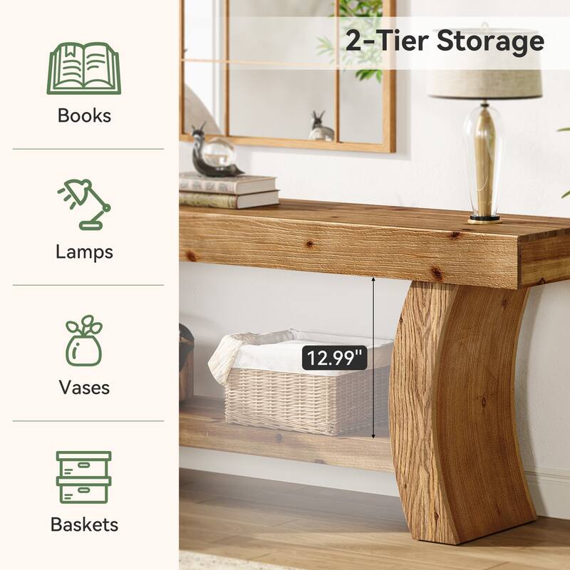 2-Tier Low Solid Wood Console Table for Living Room Entryway Hallway