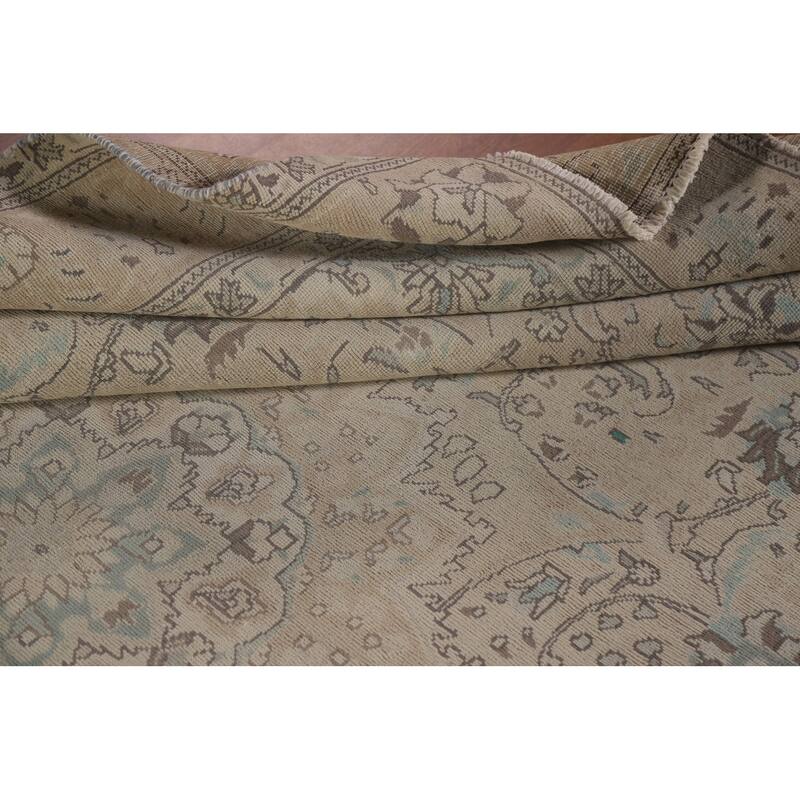 Hand Knotted Oriental 100% Wool Carpet Traditional Floral Beige & Ivories Tabriz Area Rug - 9' 5'' X 6' 2''