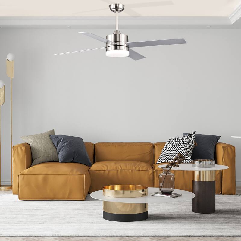 Brushed Nickel 52 in. 6-Speed Integrated LED Indoor 4-Blade Ceiling Fan with Light Kit and Remote Control