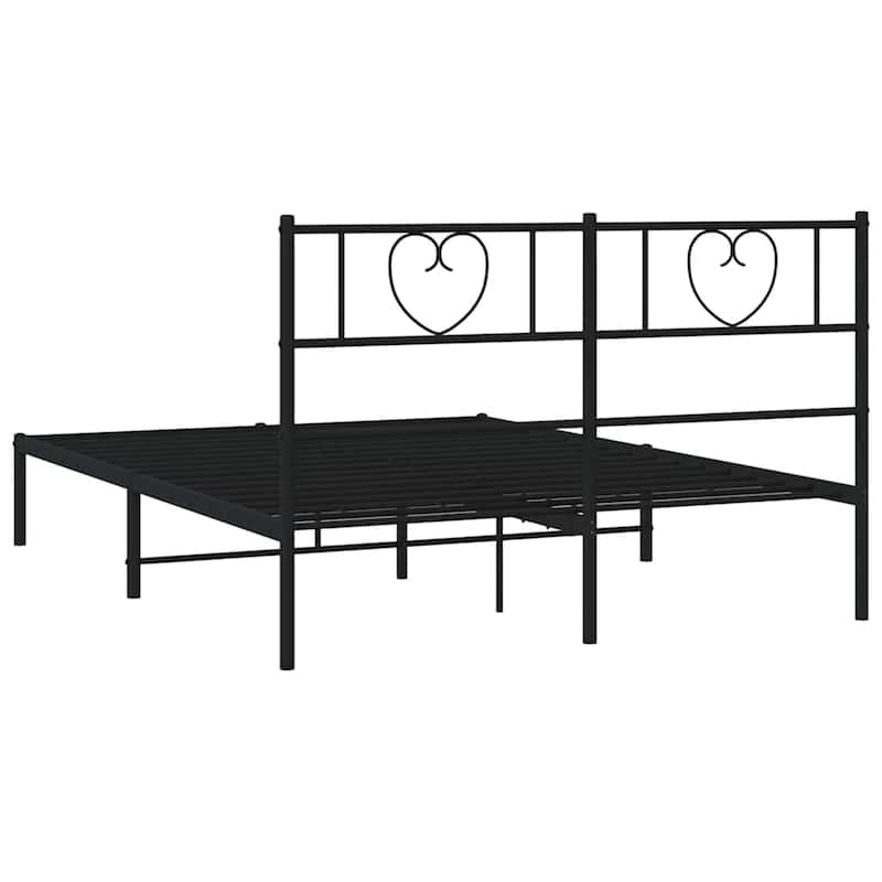 vidaXL Queen Metal Bed Frame with Headboard, Black, No Mattress - 81.5" x 61.4" x 35.4"
