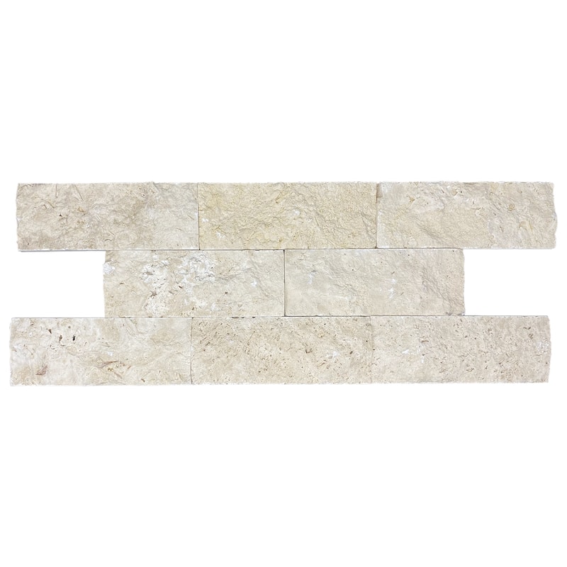 Ivory Travertine 3" x 8" Split Face Tile - Sample - White