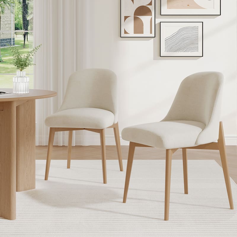 Upholstered Side Chair Dining Chairs Kitchen Chairs with Wood Legs Set of 2 - Oak-Beige