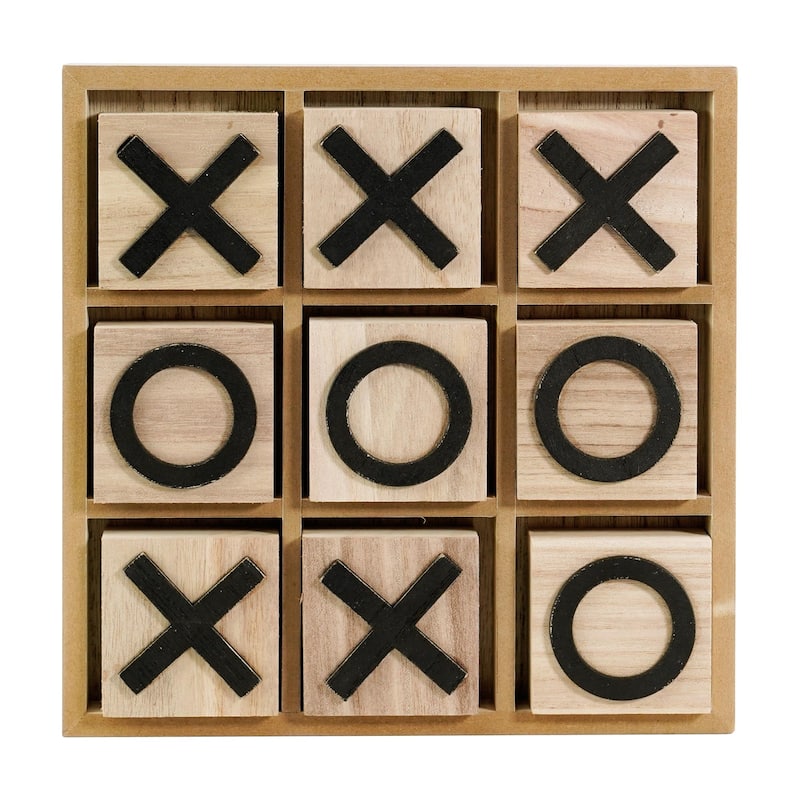 Wood Tic Tac Toe Game Board Tabletop Decor (9" x 9") - 9" x 9"