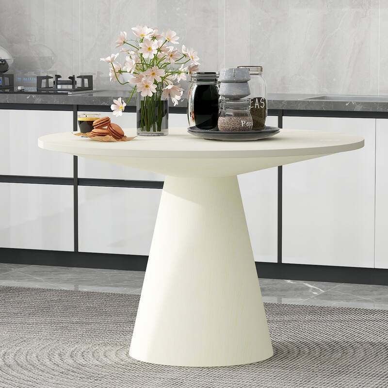 Retro Round Dining Table Minimalist Elegant Table - Creamy White