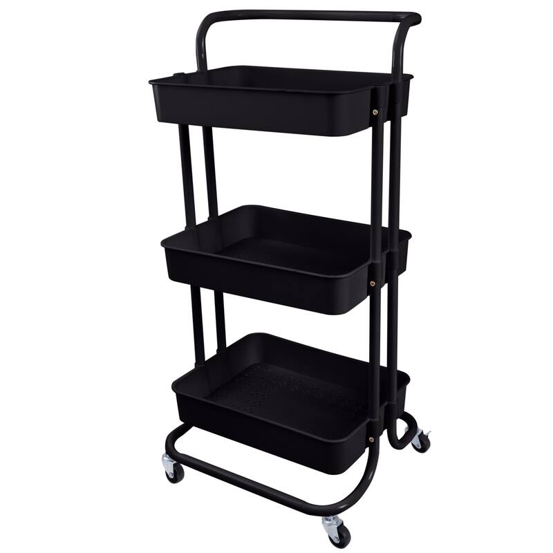 Organize It All 3 Tier Rolling Basket Cart - Black