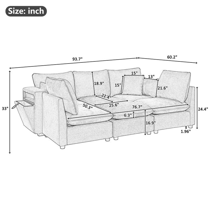 Large Modular Sectional Sofa for Living Room, U-Shaped & L-Shaped Sleeper Sofa Bed with Ottoman & USB Ports