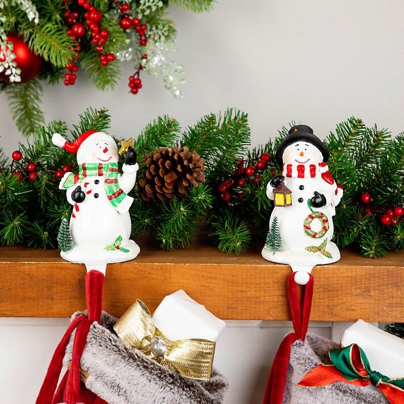 Glittered Snowman Christmas Stocking Holders - 5.75" - Set of 2