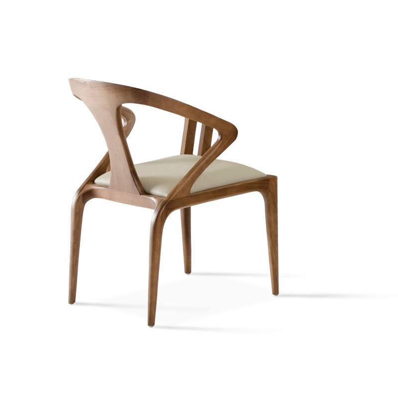 Modern Brown White Dining Armchair with Faux Leather Seat and Solid Wood Frame Bentwood Back - 31"H x 21"W x 23"D