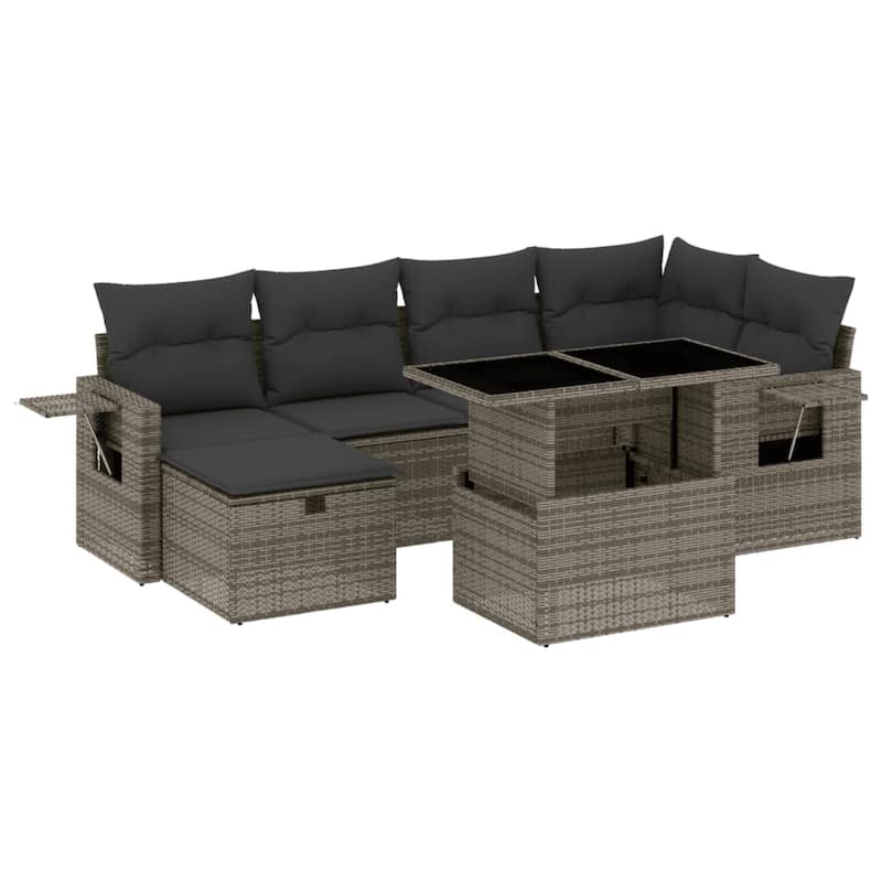 vidaXL Patio Sofa Set with Cushions Outdoor Furniture 7 Piece Poly Rattan - 21.7 x 39.4 x 28.7 in