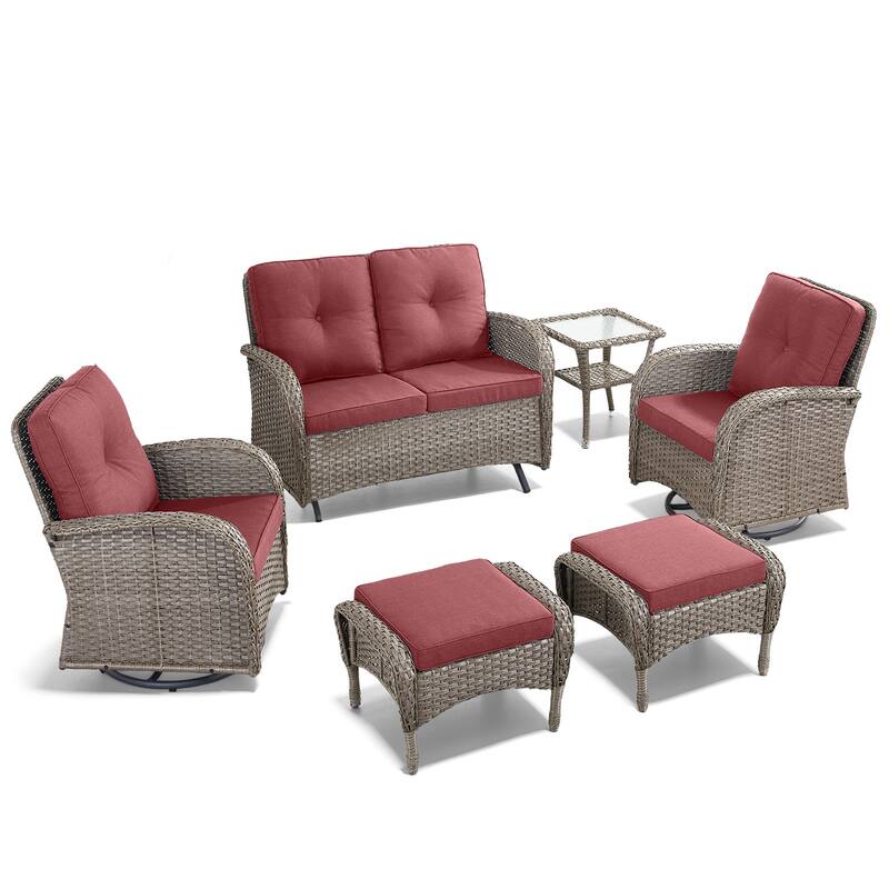 Outdoor Glider Sofa with Swivel Chairs Ottoamns