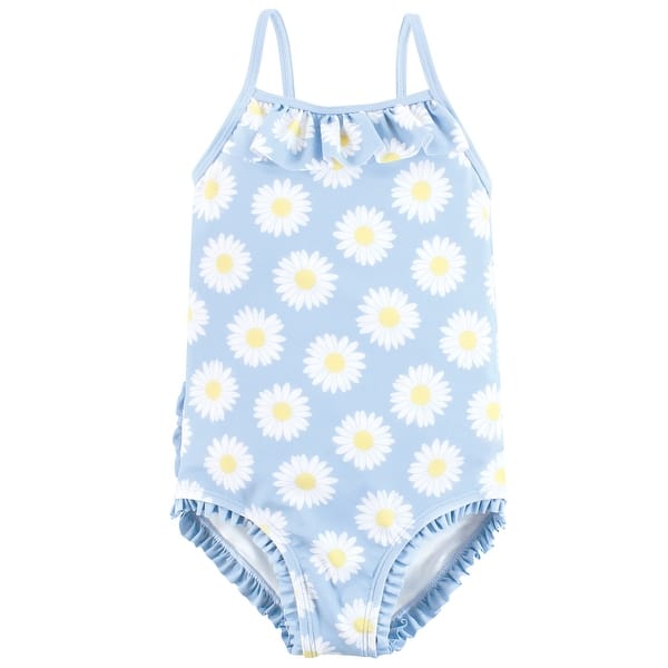 slide 1 of 1, Hudson Baby Girls Toddler Swimsuit, Blue Daisy 4T - Blue Daisy Toddler