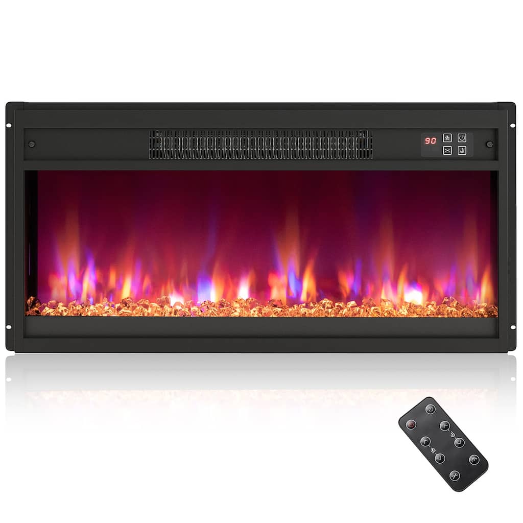 Gymax 26'' Electric Fireplace Insert Recessed 1500W Fireplace Heater