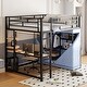 preview thumbnail 10 of 16, Full Size Loft Metal Bed with Desk, Shelves, Power Outlet, LED Light and Wardrobe, White Black