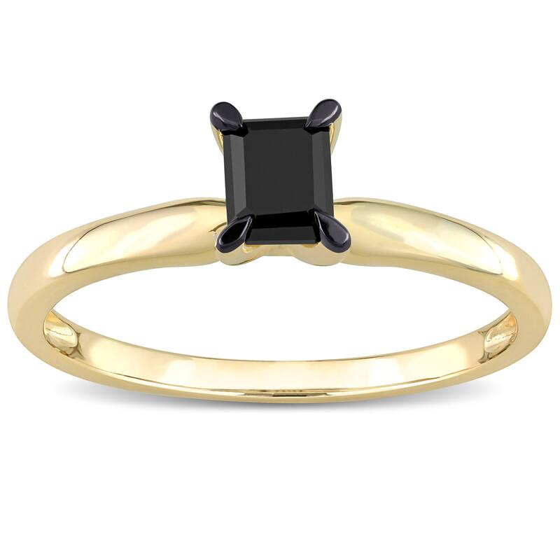 Miadora 1/2ct TDW Emerald-cut Black Diamond Solitaire Engagement Ring in 14k Yellow Gold