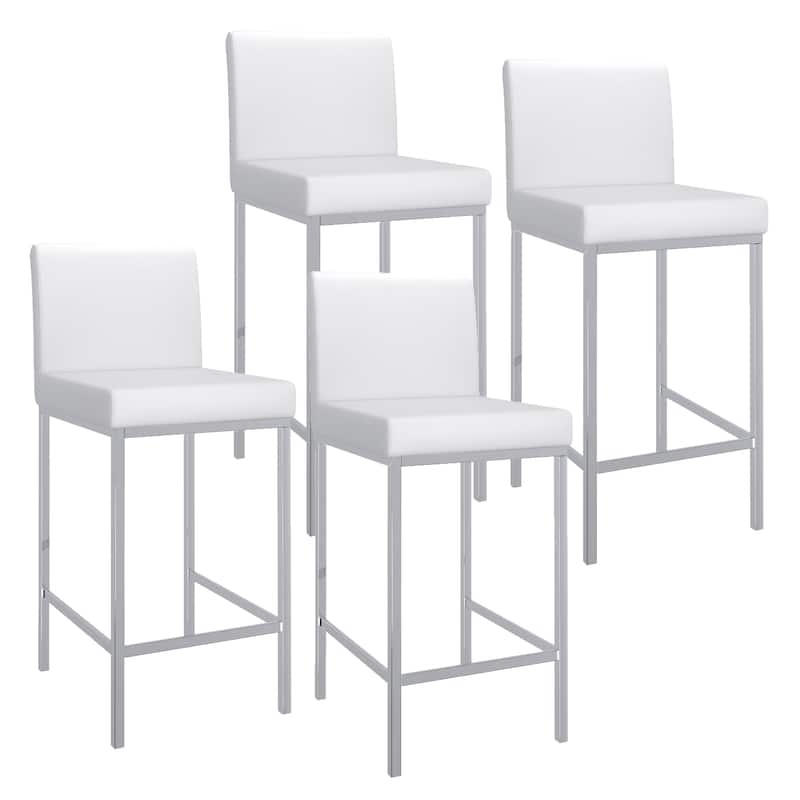 Contemporary Faux Leather and Metal 26" Counter Stool, Set of 4 - White and Chrome