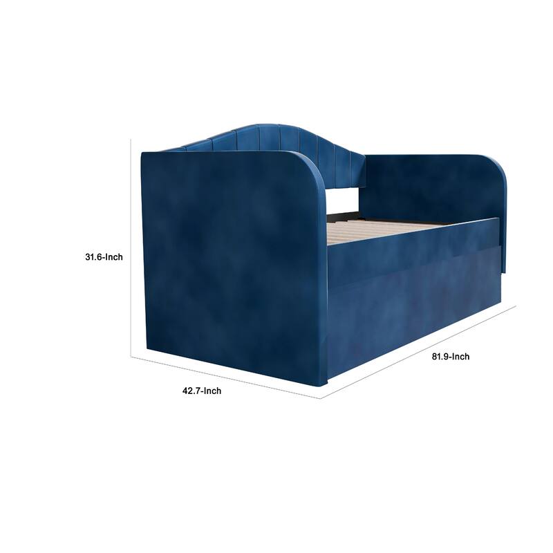 Keo Daybed with Pull Out Trundle, Channel Tufted Modern Blue Velvet