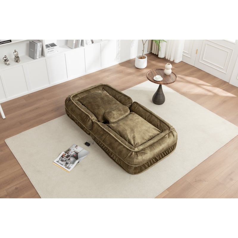 Upholstered Human & Dog Bed, Adjustable 5-Position Bean Bag Floor Sofa with Massage Pillow and 2 Soft Cushions for Adults & Pets