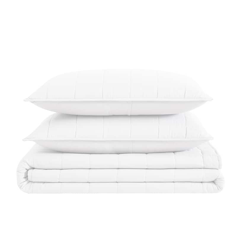 London Fog Garment Wash Solid 3 Piece Quilt Set - White - Full - Queen