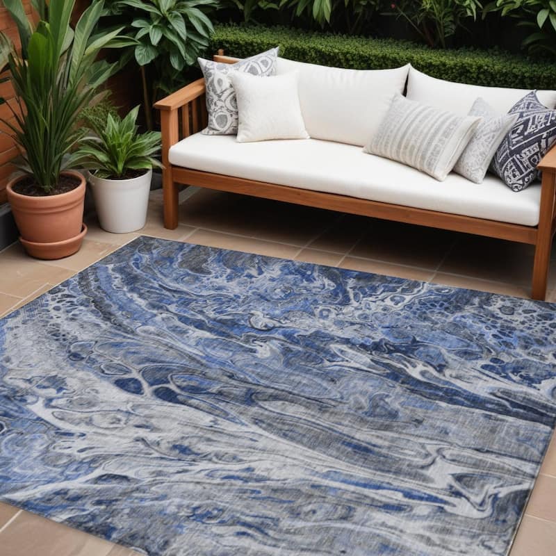 HomeRoots Abstract Contemporary Rectangle Outdoor Rug - 10' X 14'