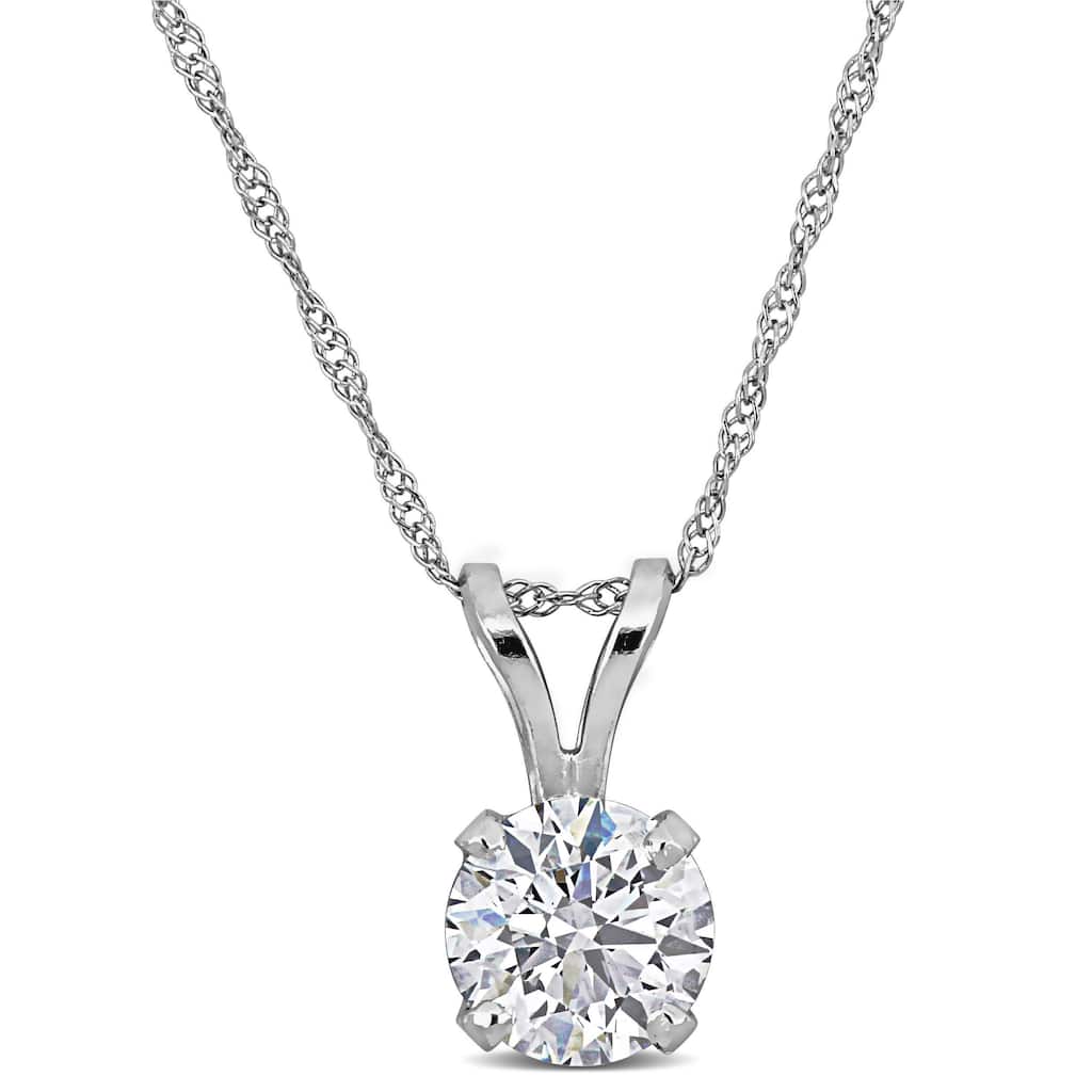 Miadora 1ct TDW Lab-Grown Diamond Solitaire Pendant with Chain 14k White Gold