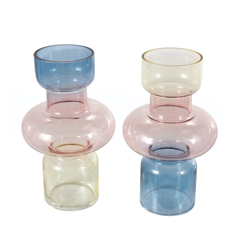 Glass Ombre Decorative Vase - Set of 2 Multi Colored - Roche River Decor