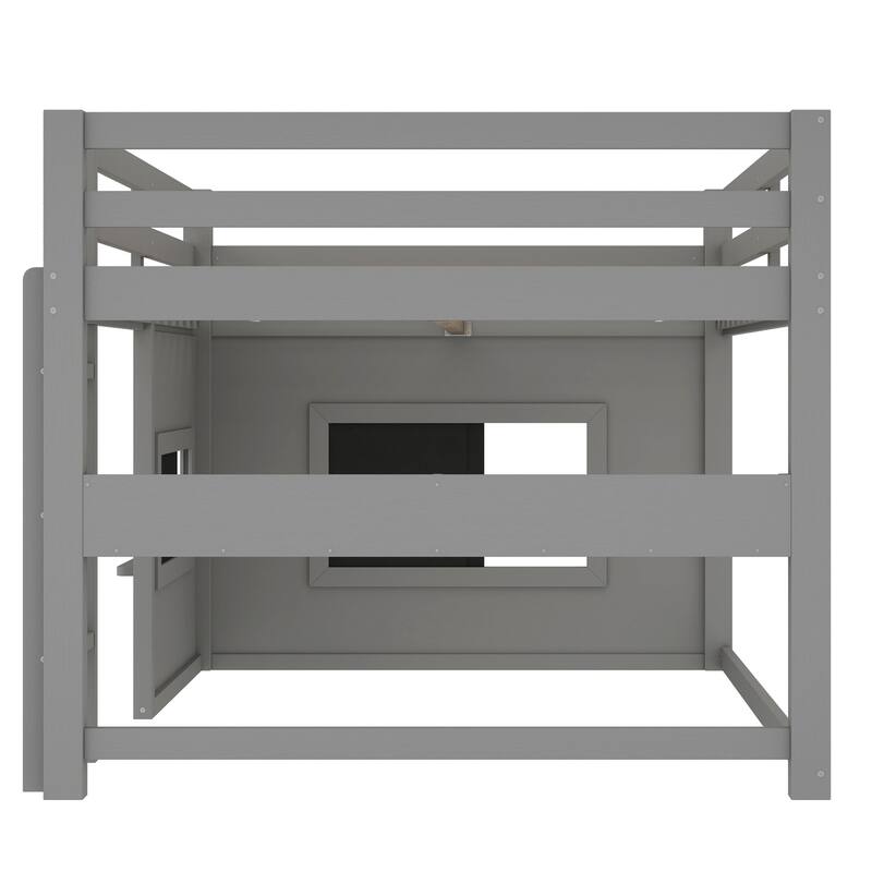 Full Size loft bed with a playful sliding chalkboard, built-in bookshelf, and high-quality safety rails