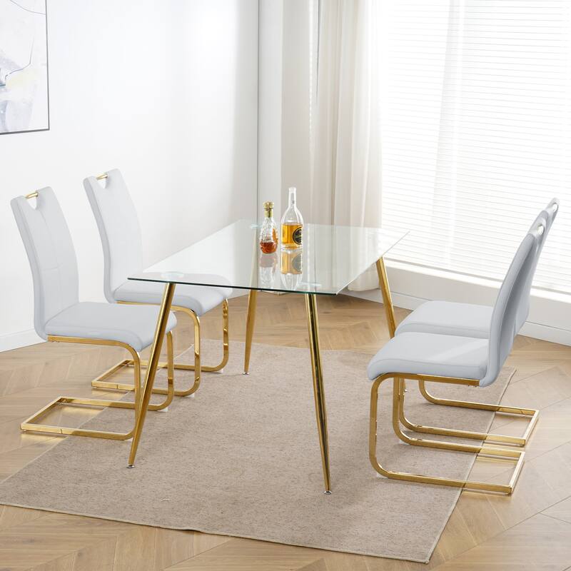 Modern Set of 4 Dining Chairs with Leather Cushioned Seat, Chrome Metal Legs, for Dining Room, Living Room, and Bedroom