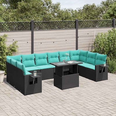 vidaXL 11 Piece Patio Sofa Set with Cushions Black/Gray Poly Rattan - 24.4 x 24.4 x 27.2