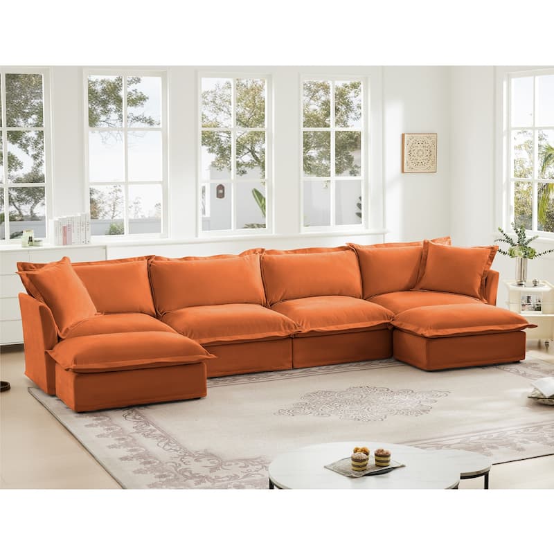 Wide & Deep 4- Seat Slipcovered U-Shape Chenille Sectional Sofa Couch