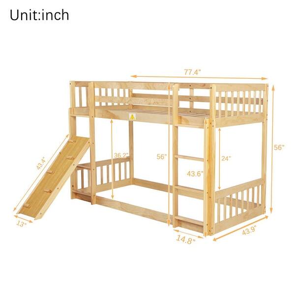 dimension image slide 0 of 2, Twin Over Twin Pinewooden Floor Bunk Bed