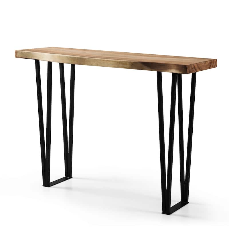 Greenage Suar Wood Console Table with Flat Iron Table Legs