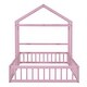 preview thumbnail 6 of 54, Full Size Wooden Floor Bed with Fence Railings & Detachable House Shape Headboard, Kids Montessori Bed Frame for Girls Boys,Pink