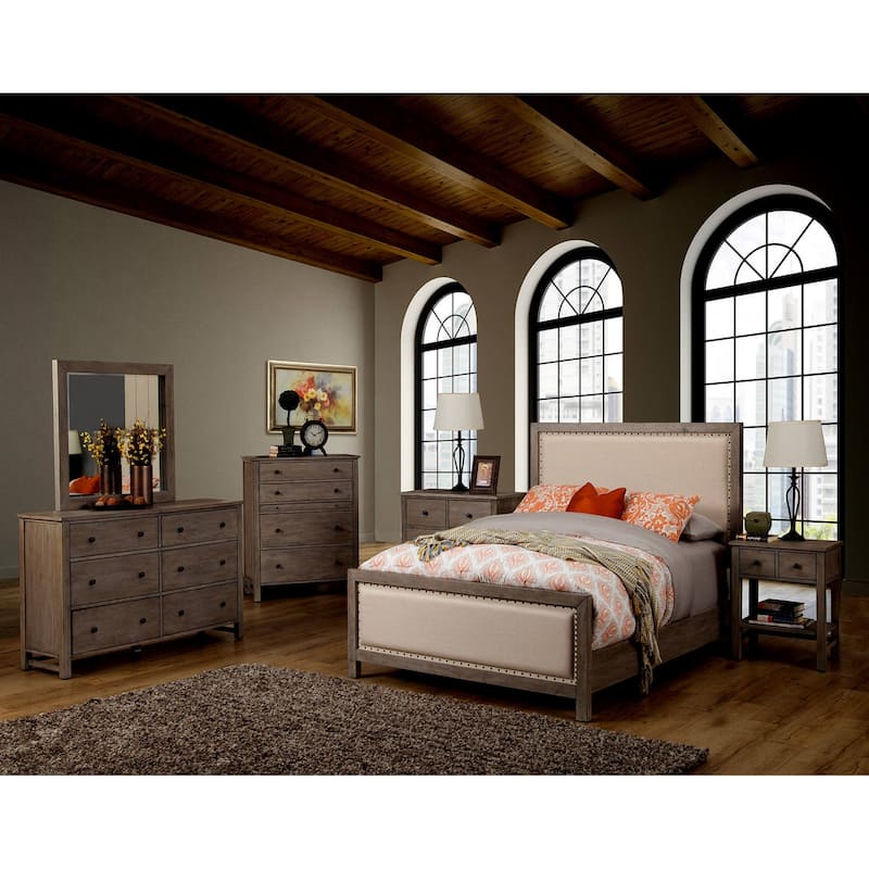 Origins by Alpine Classic Wood 2 Drawer Nightstand in Natural Gray