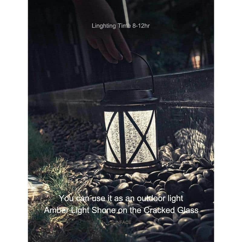 Solar Wall Lantern Outdoor Waterproof LED Hanging Solar Lamps for Front Porch, Patio & Yard Decor - Black