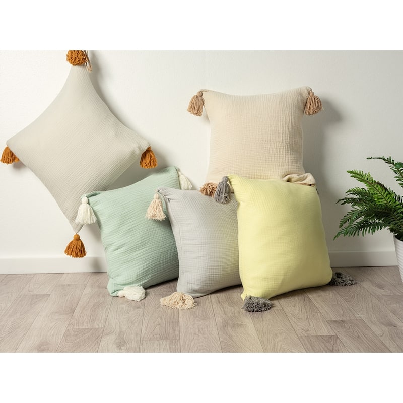 Sevita Solid Tasseled Turkish Cotton Throw Pillow - Gossamer Green