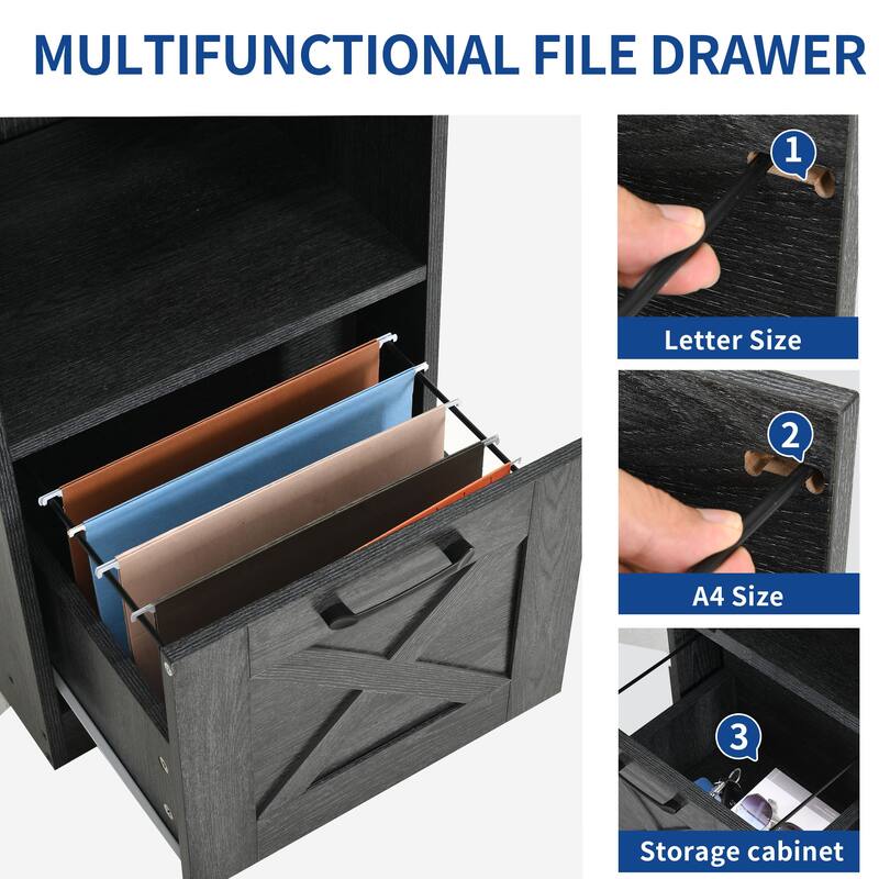 Moasis 59-inch Computer L-shaped Desk with Monitor Stand and Cabinet, Executive Desk w/Power Outlets