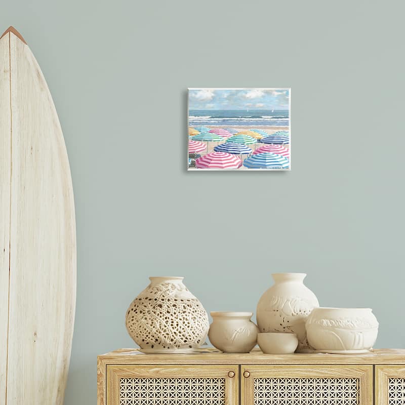 Stupell Shore with Bright Umbrellas Wall Plaque Art Design By Amber Sterling