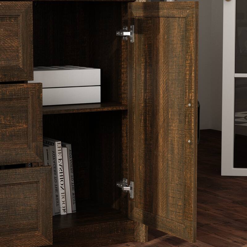 79.6" Tall Glass Display Cabinet, 6-Tier Bookshelf with Drawers Bookcae Panrty