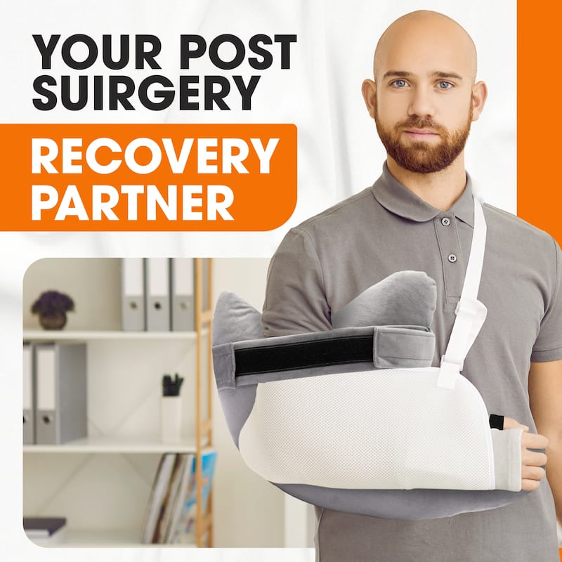 Cheer Collection Gray Shoulder Support Pillow with Strap and Washable Cover