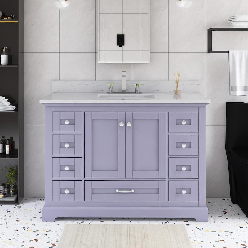 48 inch Plywood Single Sink Freestanding Bath Vanity with White Marble Top - 48" x 22"