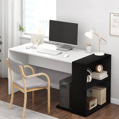 Home Office Computer Desk Small Study Writing Desk With Wooden Storage Shelf,39.37x23.62x29.53in,White