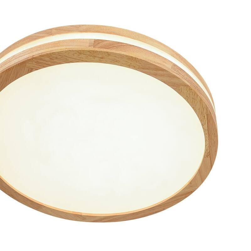 Coastal-style Circular Nested Halo Wood Dimmable LED Flush Mount - 15.7 in