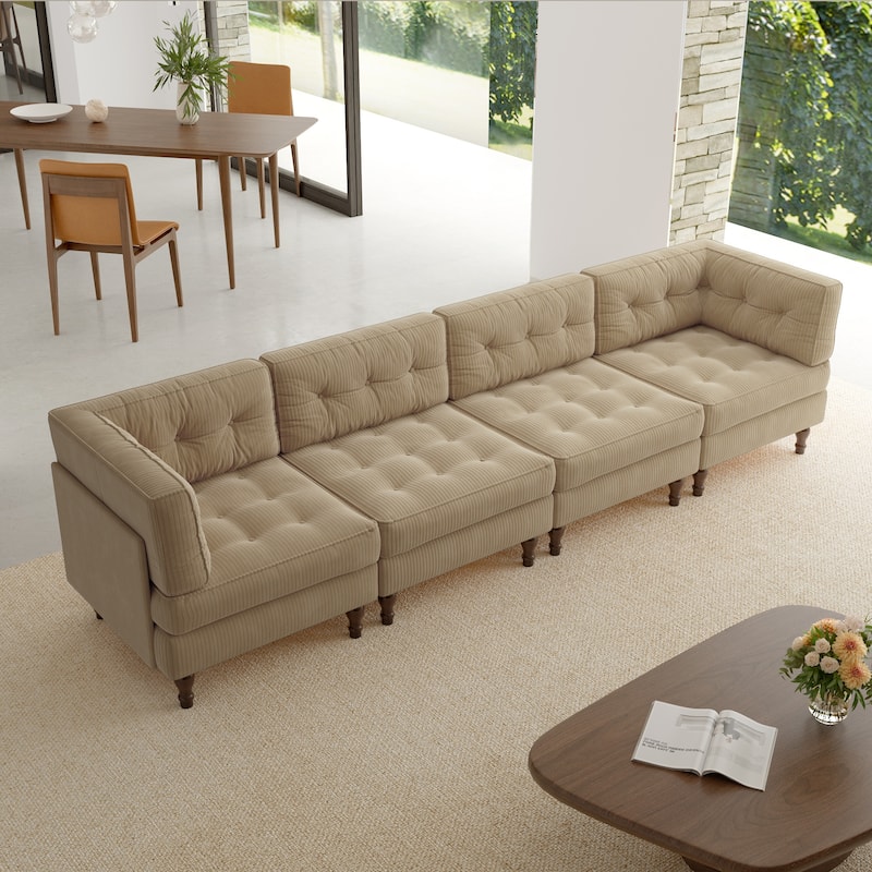 Oversized Modular Sectional Corduroy Fabric Tufted Sofa