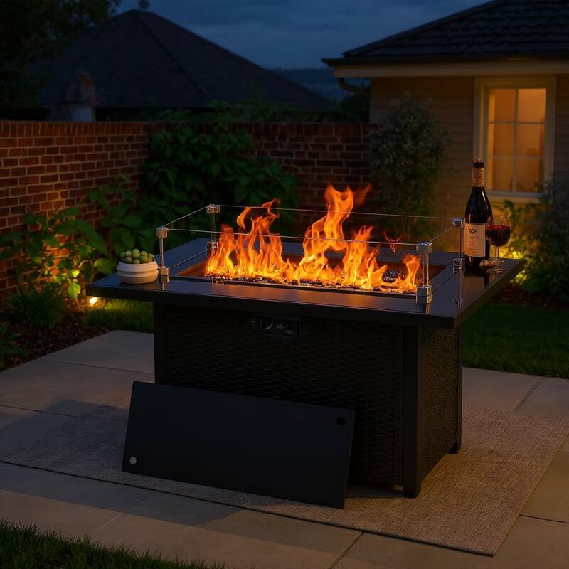 5-Piece Wicker Outdoor Sofa Set with Fire Pit Table
